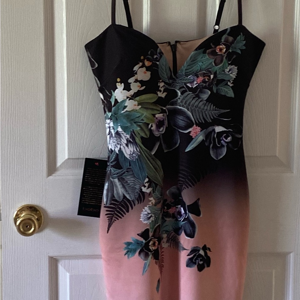 Bebe Moonstruck Floral Black and Pink Mini Dress. Size XS. NWT